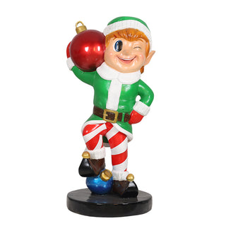 ELF BOY HOLDING ORNAMENT BALL